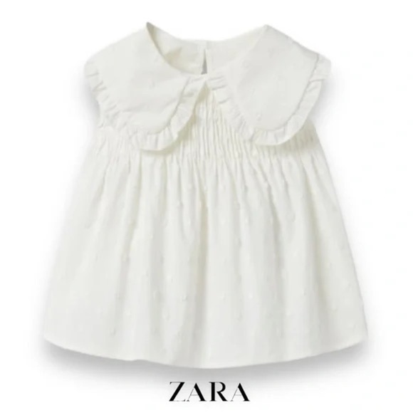 Zara Kids swiss dot blouse tank top peter pan collar ruffles toddler girl white - Picture 1 of 7